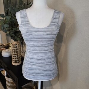 Lululemon Women's Scoop Back Tank Cyber Stripe White Silver Fox Athleisure 6